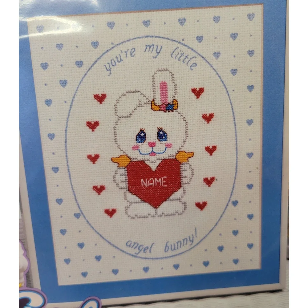 Vintage Sealed Vogart Crafts Angel Bunny Cross-stitch Kit Baby Sampler #9759B‎